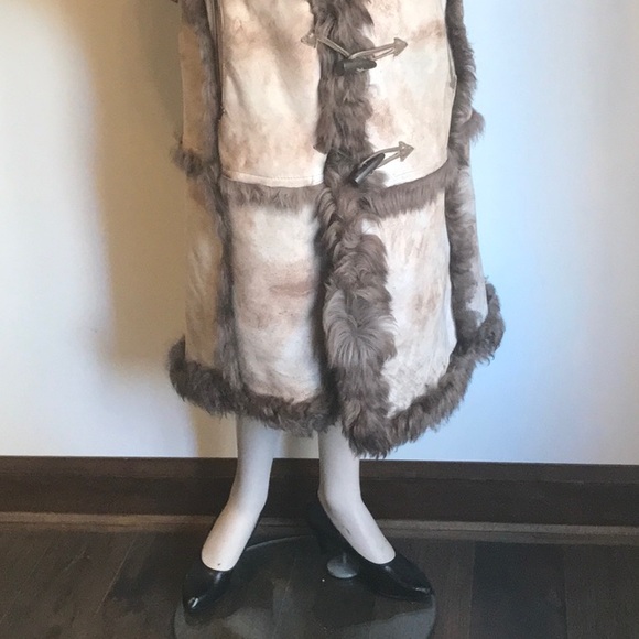 SHEARLING FULL LENGTH STUNNING COAT WITH 2 LEATHER DEEP POCKETS - Picture 4 of 16